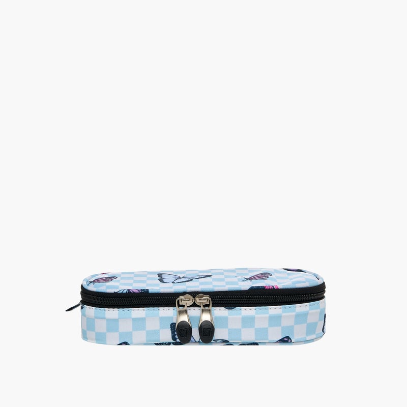 St.Right Pencil Case-Chessboard-&-Butterflies-1 Cmprt-Girls (Polyester) Blue \ 23X10X5 - Image 1